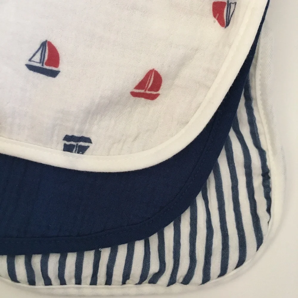 Baby Burp Cloths 3pk Cotton Sailboat Theme Soft Absorbent NEW | Apple + Ivy